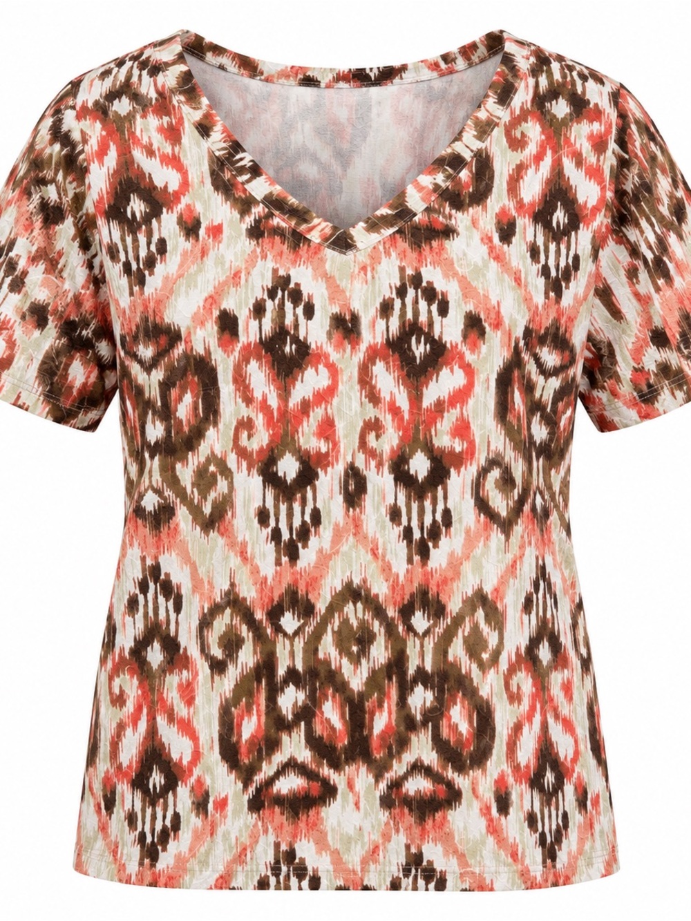 JM Collection Orange Coral and Brown Patterned Women's Blouse,XL